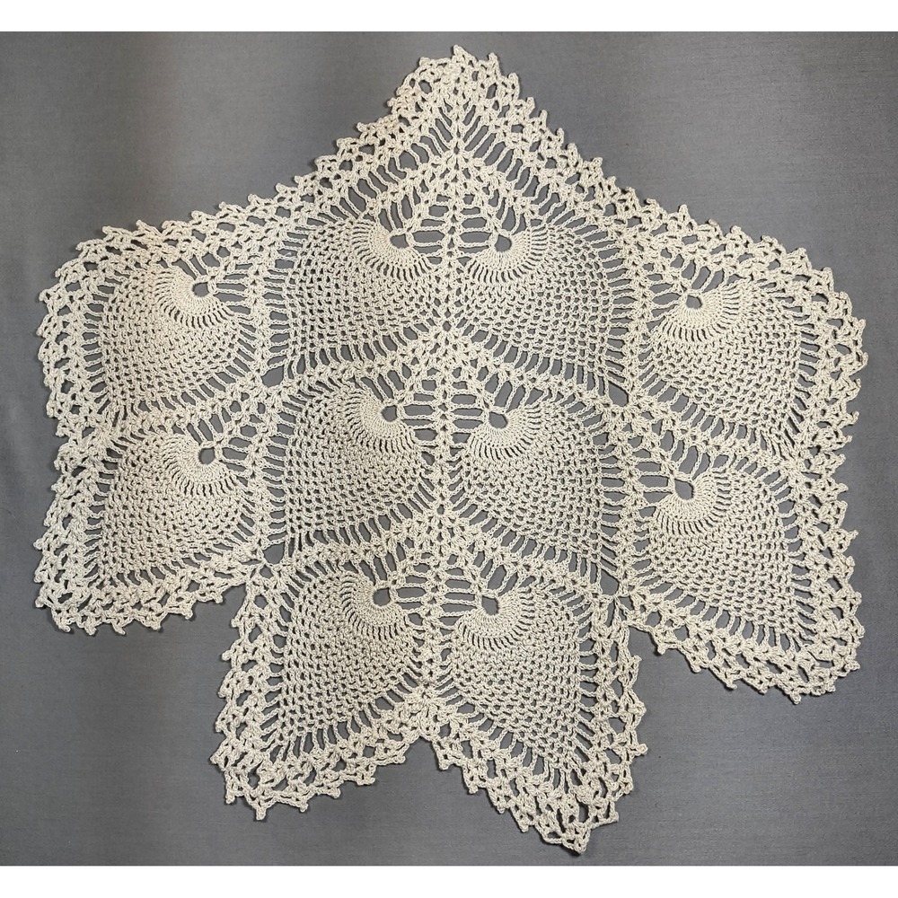 Vintage Handmade Pineapple Crochet Doily Lace Table Topper 13" x 14"